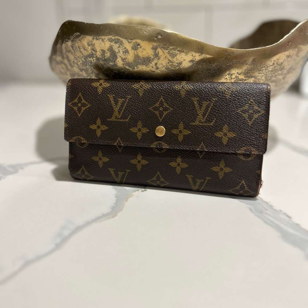 Louis Vuitton Brown Leather Wallet with Gold Detail